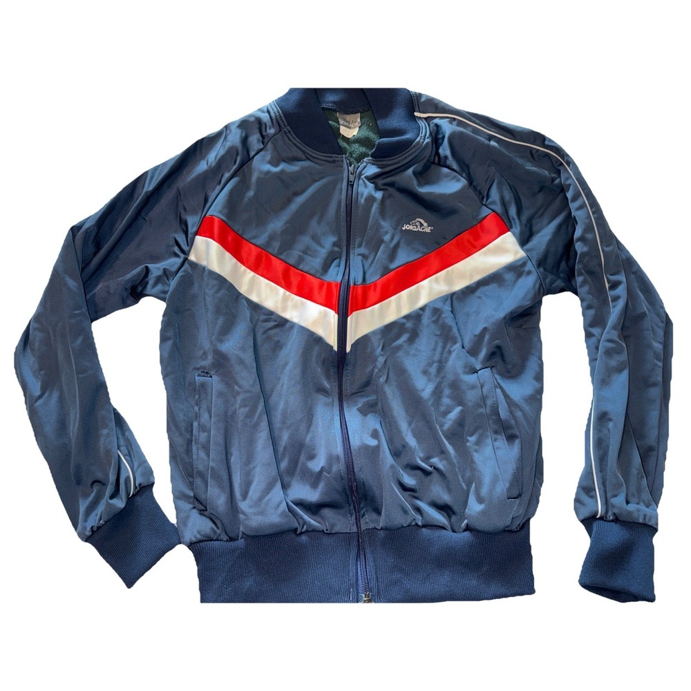 Jordache Blue Polyester Triacetate Track Jacket 1980s Vintage Medium